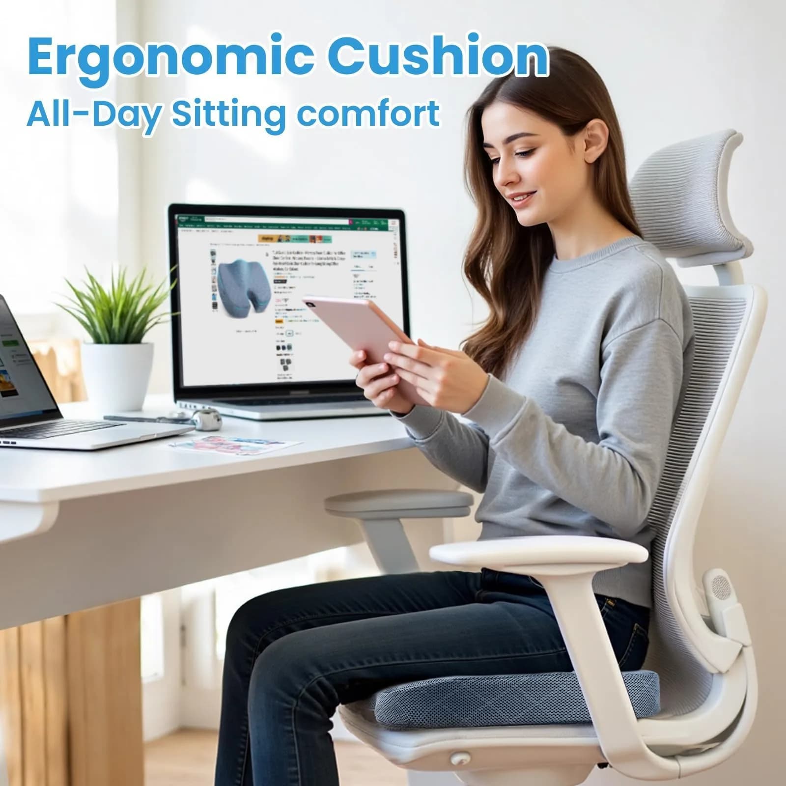 TushGuard Memory Foam Office Chair Seat Cushion Light Blue XX-Large | Ergonomic U-Shape for Sciatica & Back Pain Relief - view 7