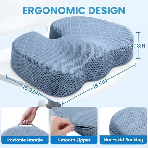 TushGuard Memory Foam Office Chair Seat Cushion Light Blue XX-Large | Ergonomic U-Shape for Sciatica & Back Pain Relief thumbnail 2