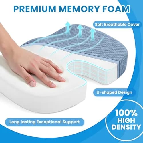 TushGuard Memory Foam Office Chair Seat Cushion Light Blue XX-Large | Ergonomic U-Shape for Sciatica & Back Pain Relief thumbnail 3