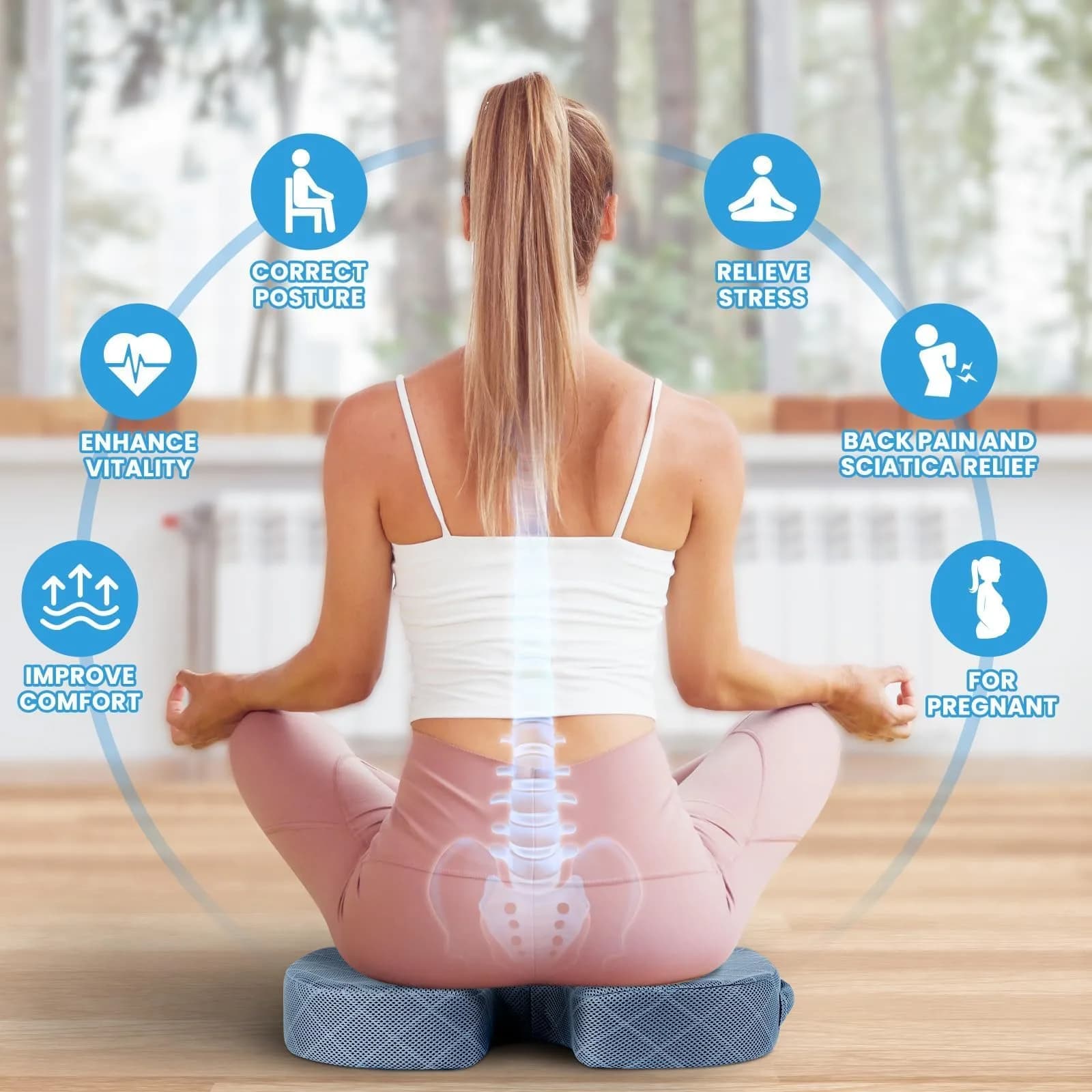 TushGuard Memory Foam Office Chair Seat Cushion Light Blue XX-Large | Ergonomic U-Shape for Sciatica & Back Pain Relief - view 4