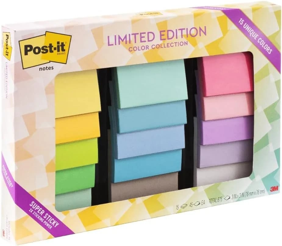 Post-it Super Sticky Notes 3 x 3 in Assorted Colors (15 Pads, 12-Pack) | 2X Sticking Power for Vertical Surfaces thumbnail 2