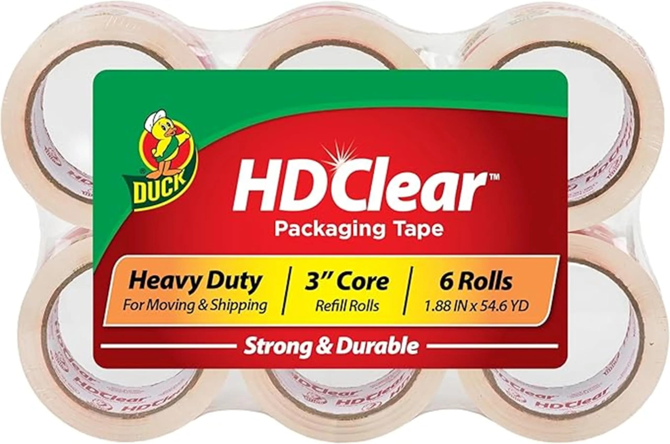 Duck HD Clear Packing Tape Refills - 6 Rolls, 1.88 in. x 54.6 Yards Each | Heavy Duty Shipping & Moving Tape - main product image