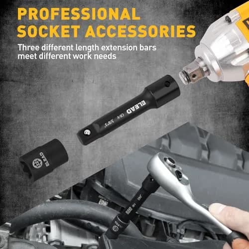 ELEAD 4-Piece 3/8" Drive Socket Extension Bar Set, 3, 6, 10 inch, Chrome Vanadium Steel, Black thumbnail 5