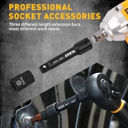 ELEAD 4-Piece 1/4" Drive Socket Extension Bar Set 2, 4, 6 inch | Premium Cr-V Steel, Universal Joint thumbnail 5