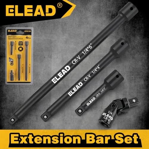 ELEAD 4-Piece 1/4" Drive Socket Extension Bar Set 2, 4, 6 inch | Premium Cr-V Steel, Universal Joint thumbnail 8