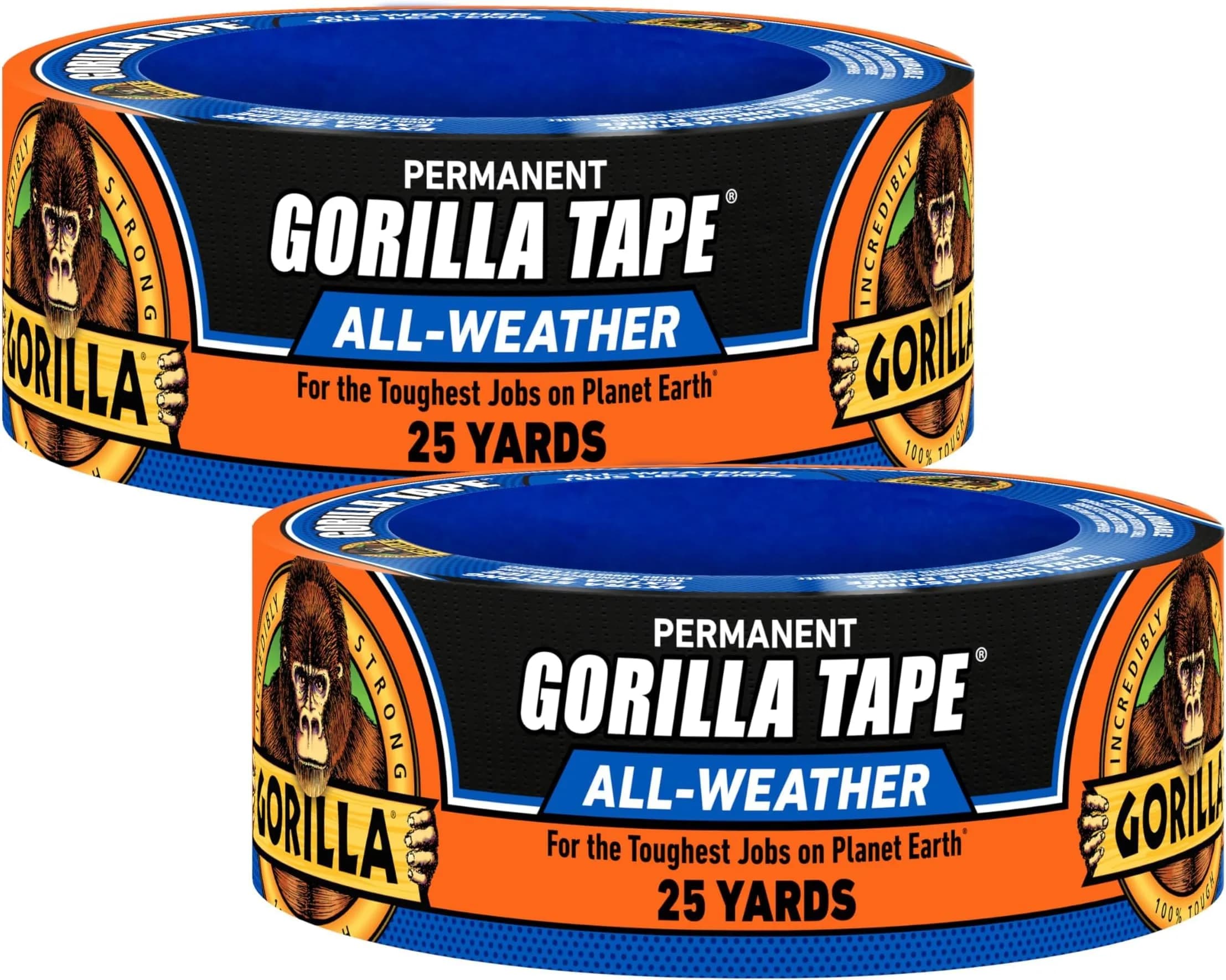 Gorilla All Weather Duct Tape Black 1.88" x 25 yd | Waterproof & UV Resistant for Outdoor Repairs (2-Pack, 12 Rolls Total) — 12 - Pack