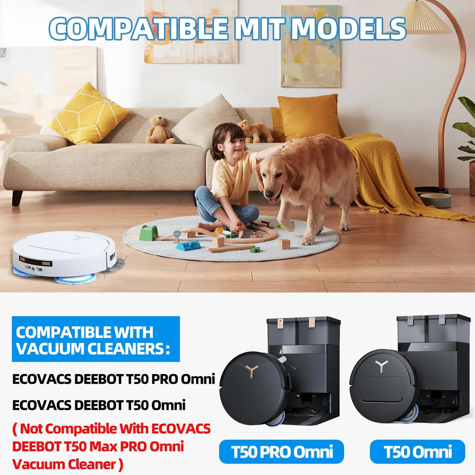 EOVWAEO 25-Piece Accessory Kit for ECOVACS DEEBOT T50 Omni Robot Vacuum | Main Brush, Side Brushes, Mop Pads, HEPA Filters - view 2