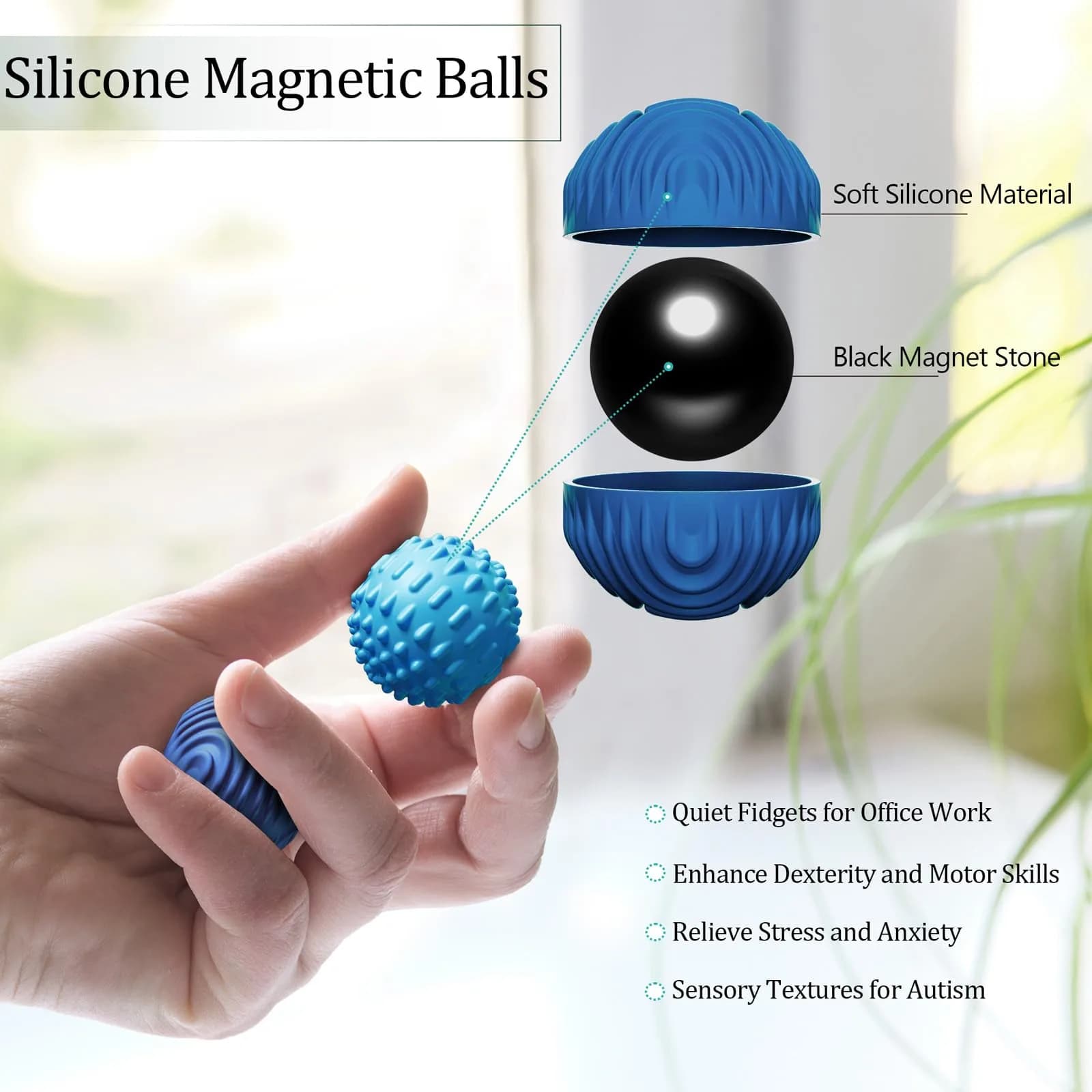 luckdoor Silicone Magnetic Balls Fidget Toy Set | Non-Toxic Sensory Gadget for Adults & Teens - view 2