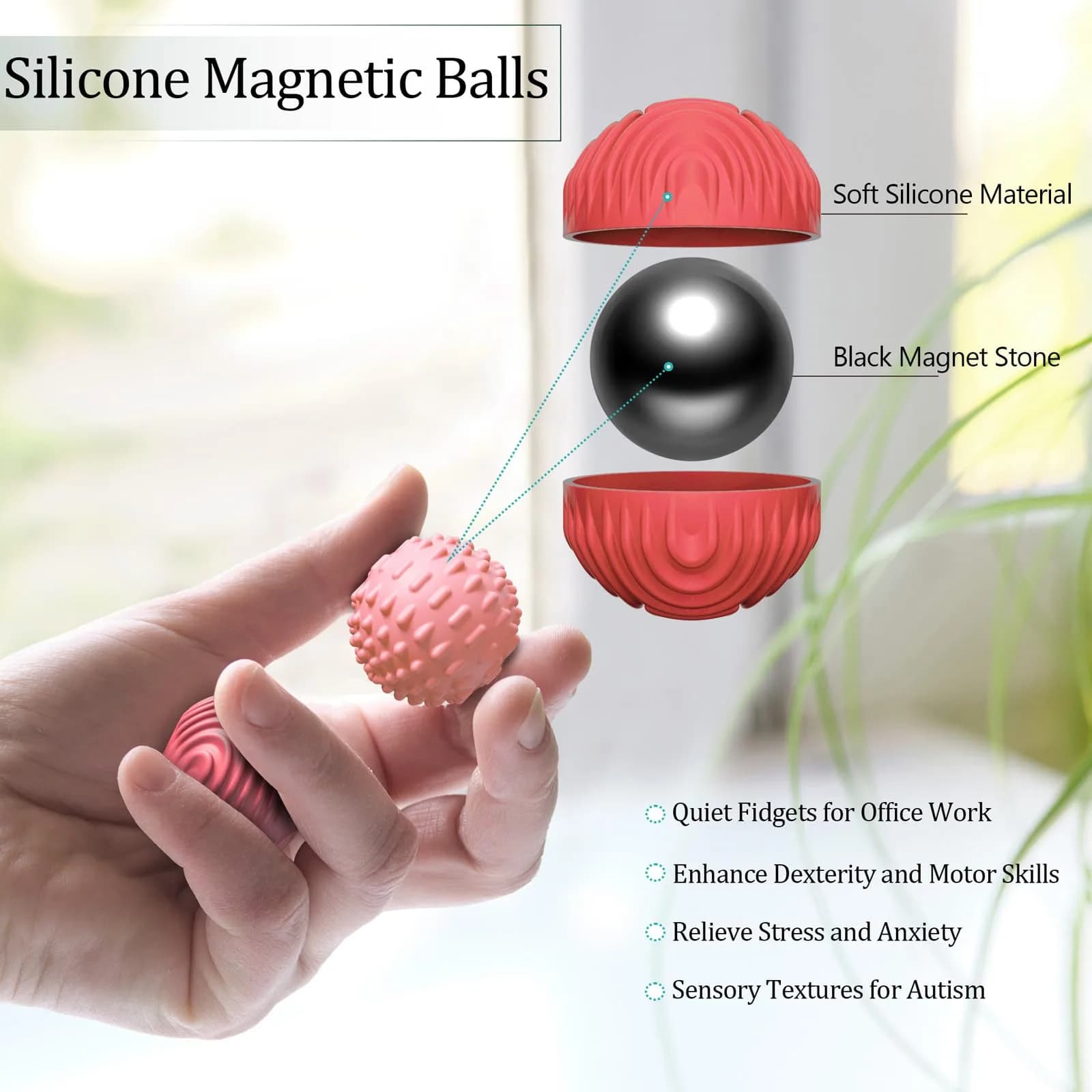 luckdoor Silicone Magnetic Balls Fidget Toys for Adults & Teens, 8PCS Rose Pink+rose Pink | Sensory Stress Relief Gadgets - view 2