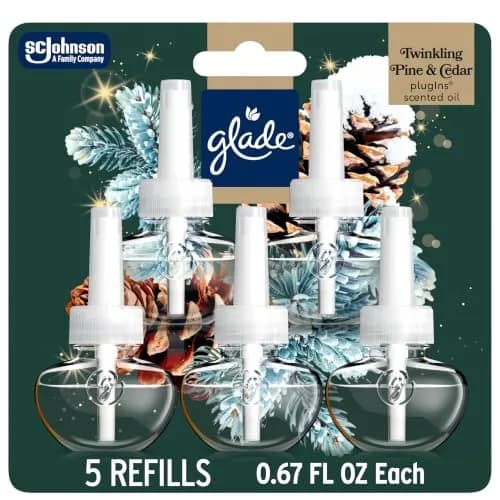 Glade PlugIns Scented Oil Refills Twinkling Pine & Cedar 3.35 fl oz (100 ml) | Festive Warmth for Indian Homes thumbnail 1