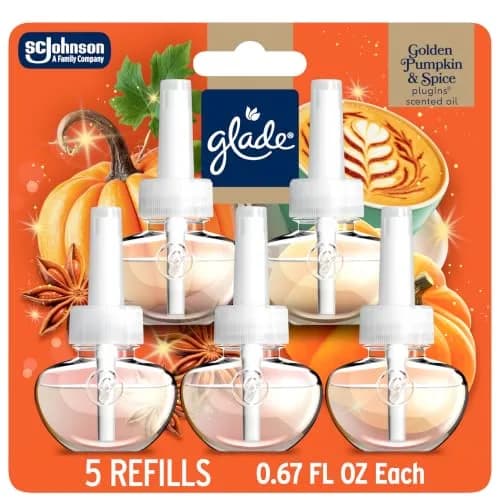 Glade PlugIns Scented Oil Refills Golden Pumpkin & Spice 3.35 fl oz (100 ml) | Festive Warmth for Indian Homes thumbnail 1