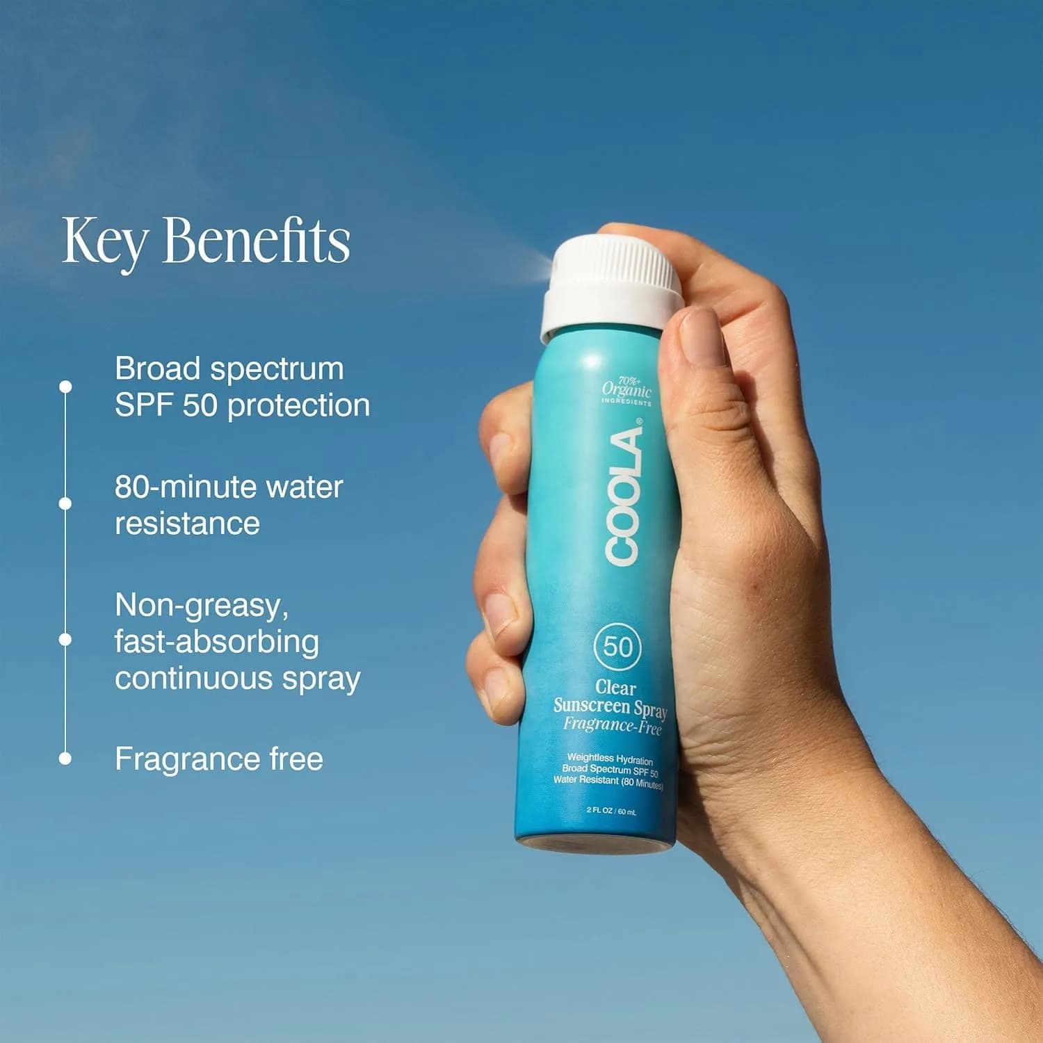 COOLA Organic Sunscreen SPF 50 Sunblock Spray, Fragrance Free, Vegan & Gluten Free, 5.4 Fl Oz (161 ml) - view 3