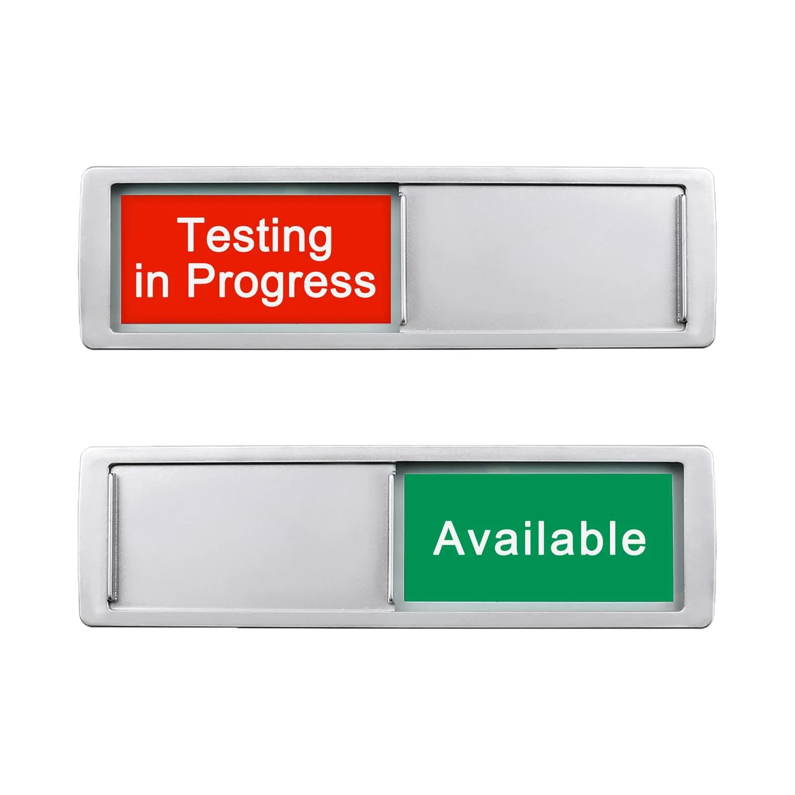 LoYinLo Testing In Progress/Available Silver Privacy Slider Sign 18cm x 5cm - main product image
