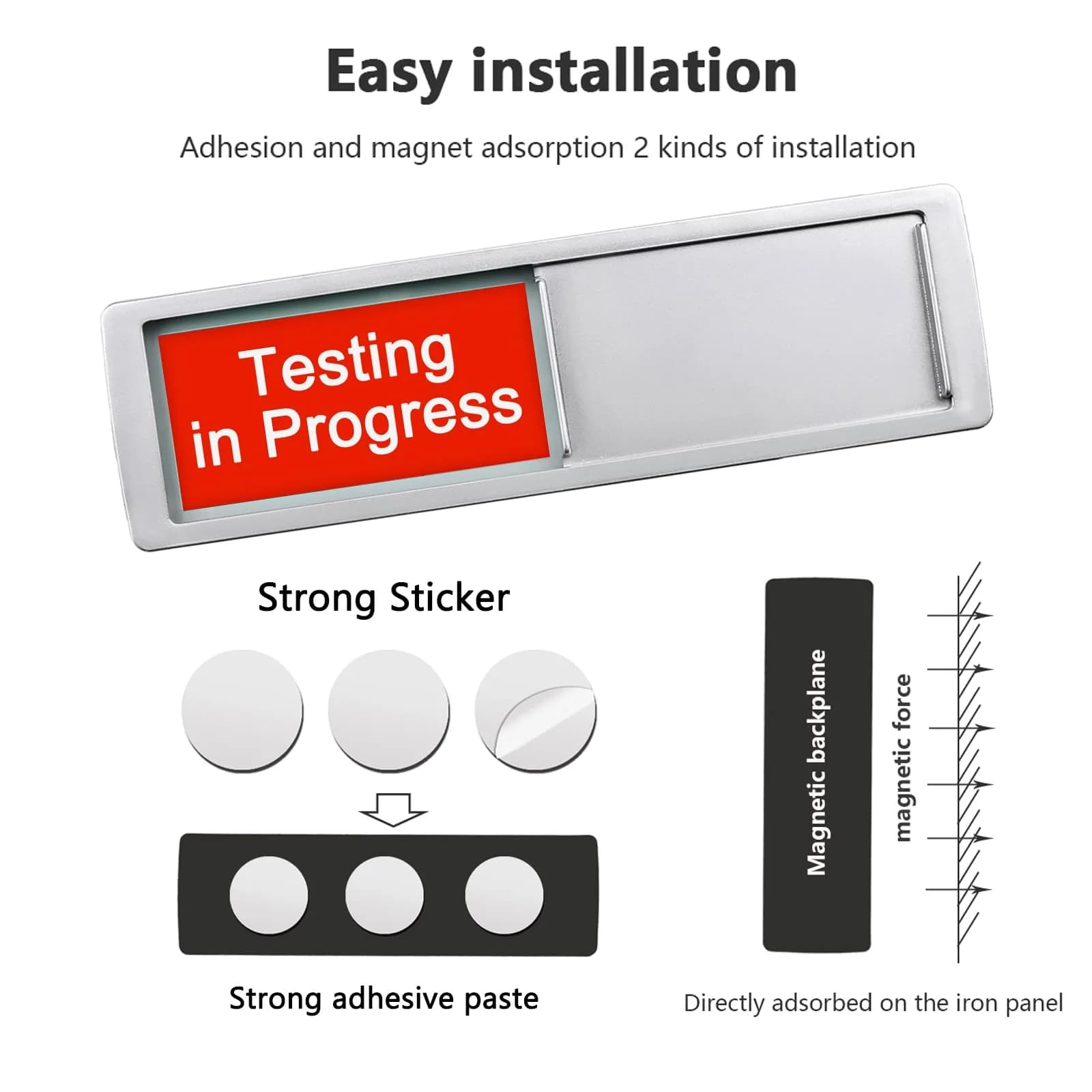 LoYinLo Testing In Progress/Available Silver Privacy Slider Sign 18cm x 5cm - view 2