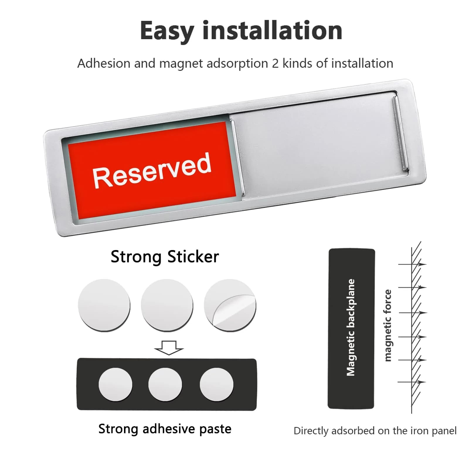 LoYinLo Available Reserved-Silver Slider Door Sign 18cm x 5cm | Clear Privacy Indicator - view 2