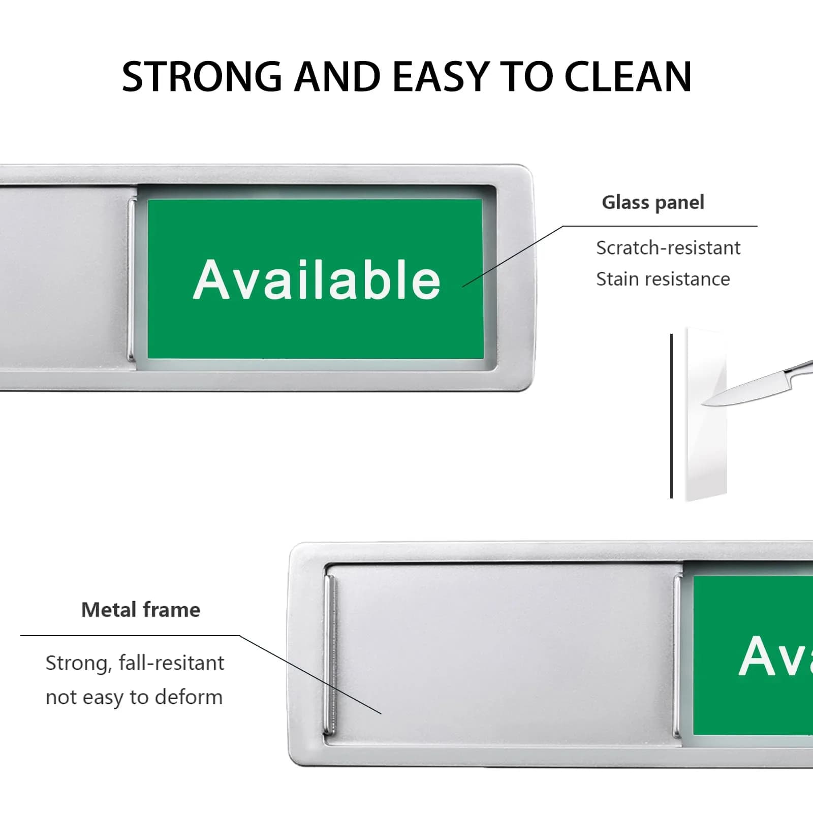 LoYinLo Available Reserved-Silver Slider Door Sign 18cm x 5cm | Clear Privacy Indicator - view 3