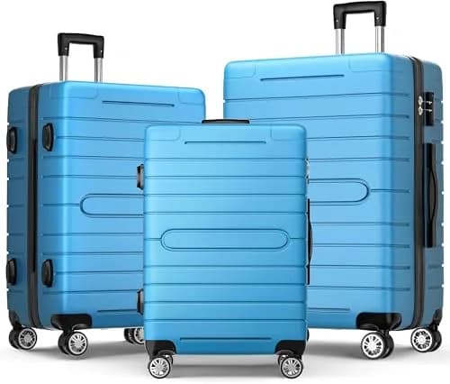 sugsugme 3-Piece Pink Hardshell Suitcase Set with TAS Lock & Spinner Wheels | Lightweight Carry-On with Adjustable Handle (Sky Blue) | 11 x 28 x 21 inches thumbnail 1