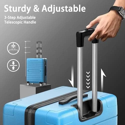 sugsugme 3-Piece Pink Hardshell Suitcase Set with TAS Lock & Spinner Wheels | Lightweight Carry-On with Adjustable Handle (Sky Blue) | 11 x 28 x 21 inches thumbnail 5