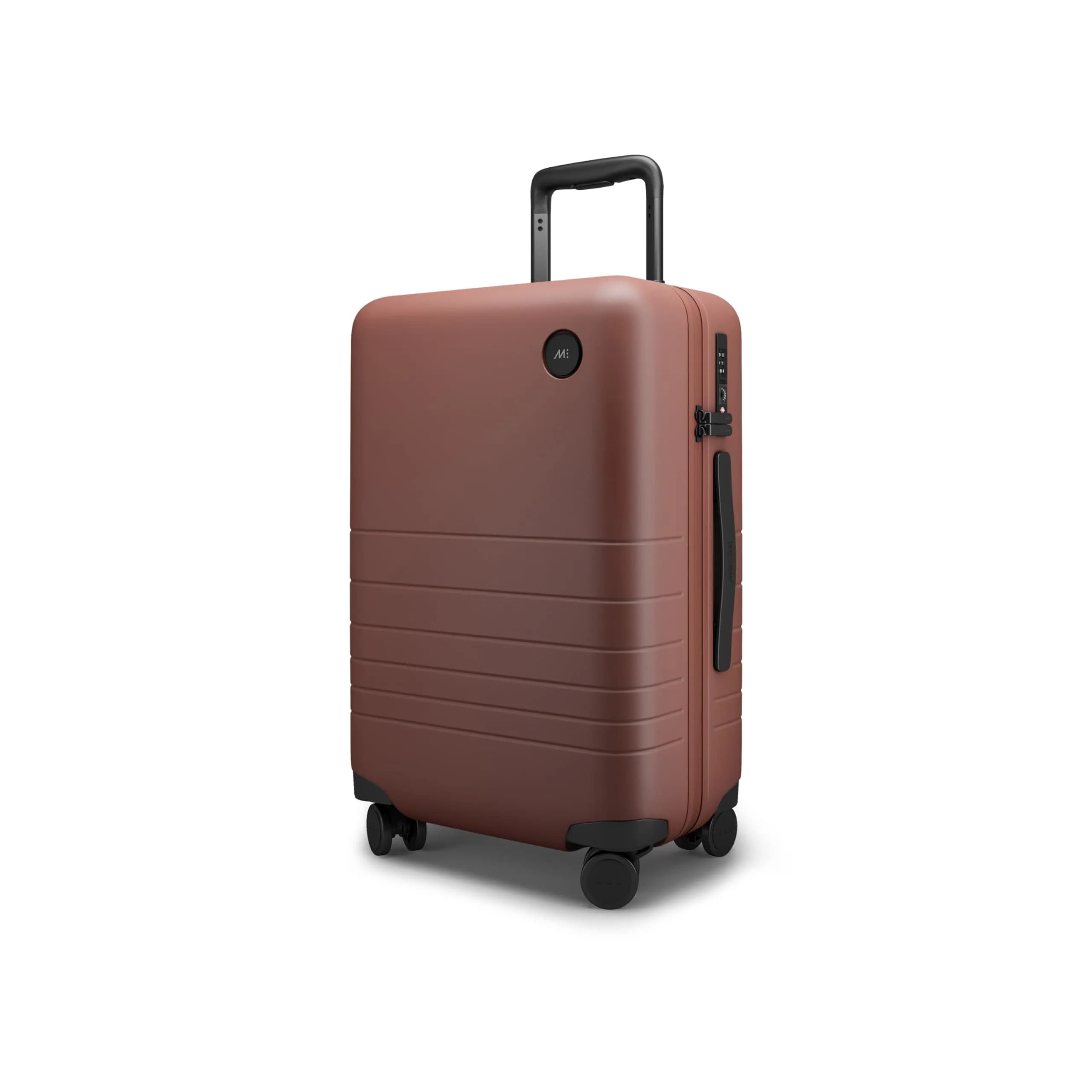 Monos Carry-On Plus Luggage (23"), Lightweight Hardside Spinner Suitcase with TSA Lock, Airline Approved, Terracotta, Red