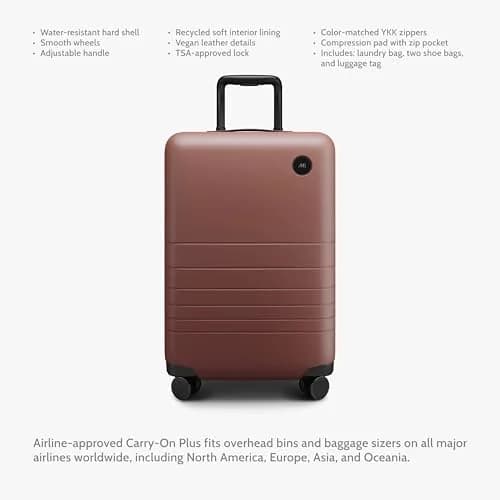 Monos Carry-On Plus Luggage (23"), Lightweight Hardside Spinner Suitcase with TSA Lock, Airline Approved, Terracotta, Red thumbnail 6