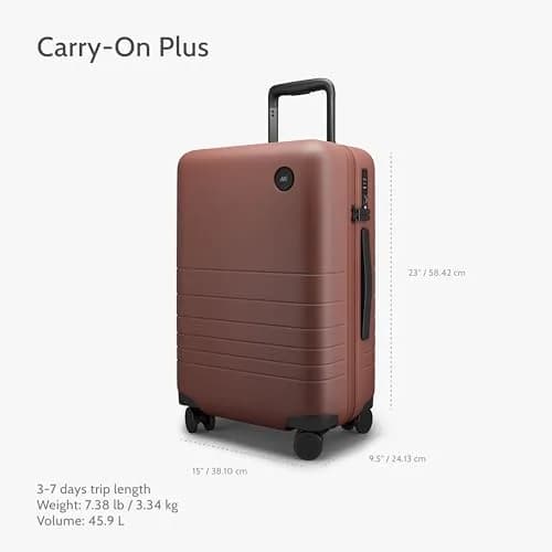 Monos Carry-On Plus Luggage (23"), Lightweight Hardside Spinner Suitcase with TSA Lock, Airline Approved, Terracotta, Red thumbnail 3