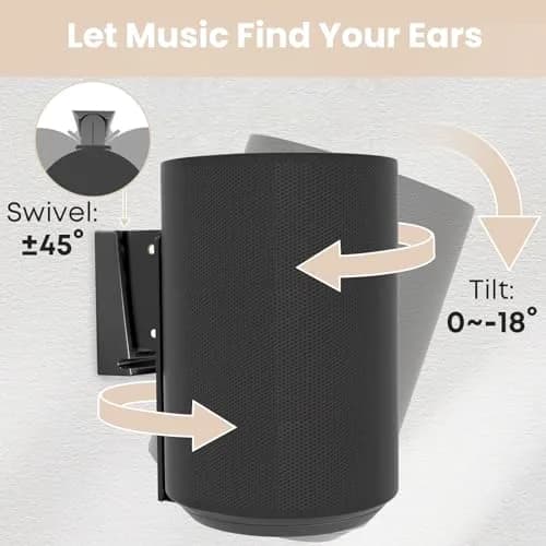 PUTORSEN Speaker Wall Mount for Sonos Era 100, Tilt & Swivel, 2 Pack Black | Secure Metal Bracket for Enhanced Audio thumbnail 3