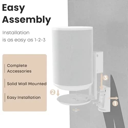 PUTORSEN Speaker Wall Mount for Sonos Era 100, Tilt & Swivel, 2 Pack White | Metal Mount Bracket for Better Audio Enjoyment thumbnail 6