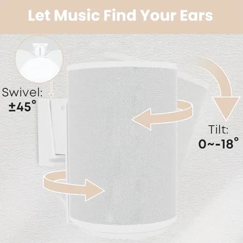 PUTORSEN Speaker Wall Mount for Sonos Era 100, Tilt & Swivel, 2 Pack White | Metal Mount Bracket for Better Audio Enjoyment thumbnail 3