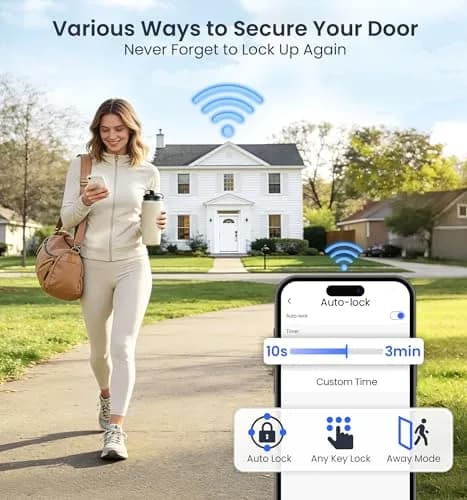 Veise VE012W WiFi Fingerprint Smart Lock for Front Door, Matte Black - 1.68 lbs (0.76 kg) thumbnail 7