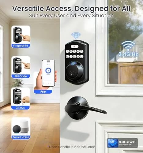 Veise VE012W WiFi Fingerprint Smart Lock for Front Door, Matte Black - 1.68 lbs (0.76 kg) thumbnail 2