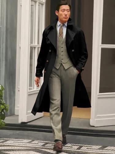 Runcati Mens Trench Coat Double Breasted Windbreaker Long Jacket Overcoat | Water-Resistant, Classic Fall Style thumbnail 4
