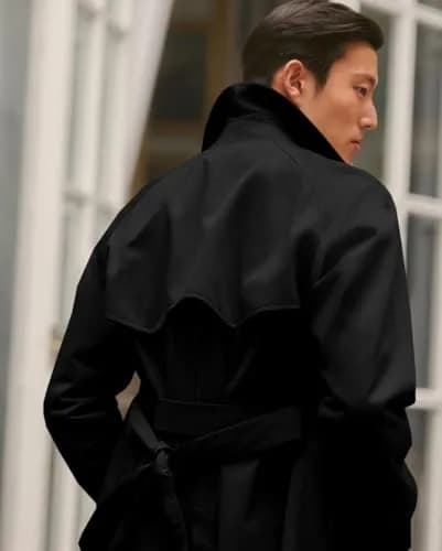 Runcati Mens Trench Coat Double Breasted Windbreaker Long Jacket Overcoat | Water-Resistant, Classic Fall Style thumbnail 2