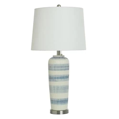 Stylecraft Home Collection Caleb Ceramic Table Lamp - Blue Ivory - Off-White Shade | Elegant Indoor Lighting thumbnail 1