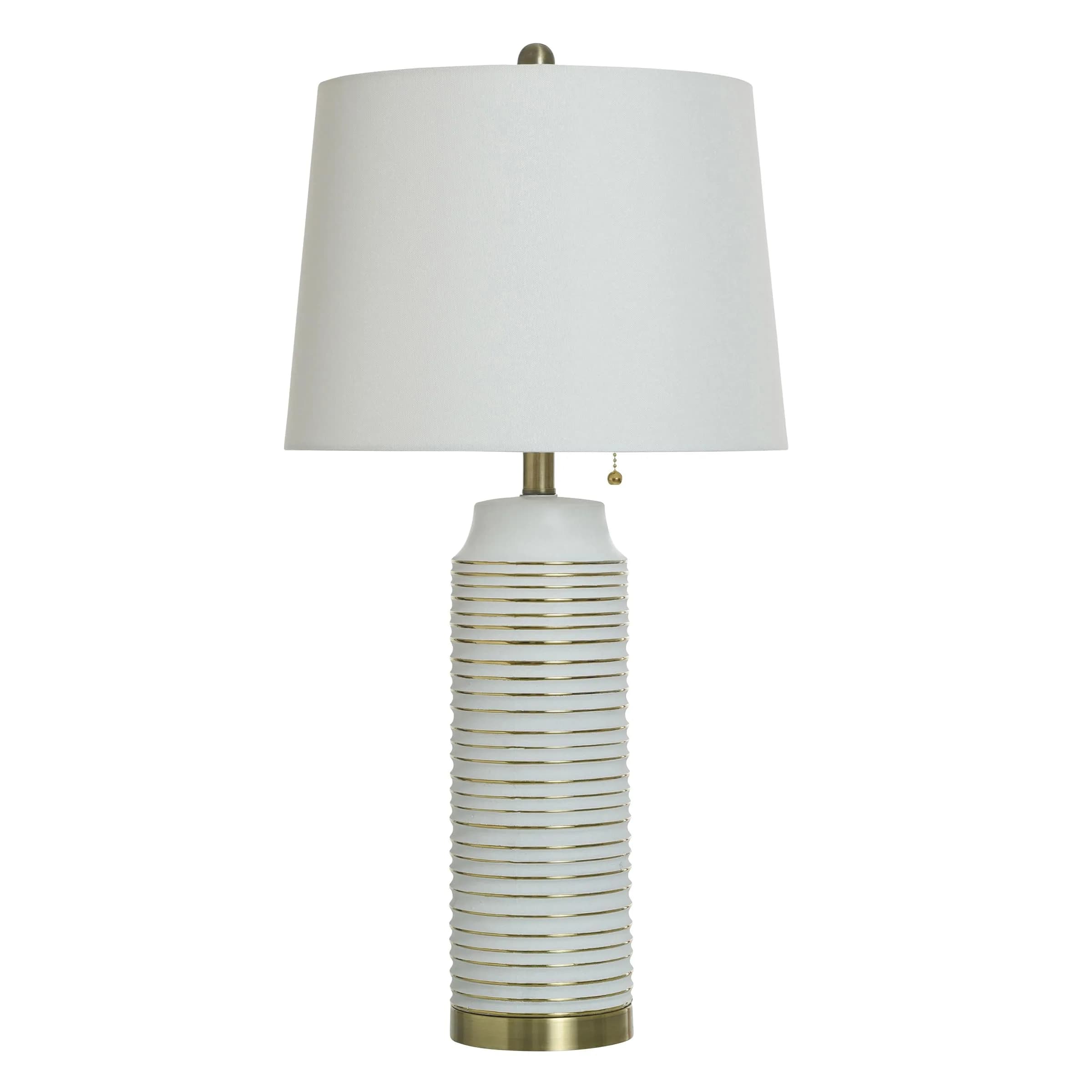 Stylecraft Home Collection Caleb Ceramic Table Lamp - Blue Ivory - Off-White Shade | Elegant Indoor Lighting — White, Gold