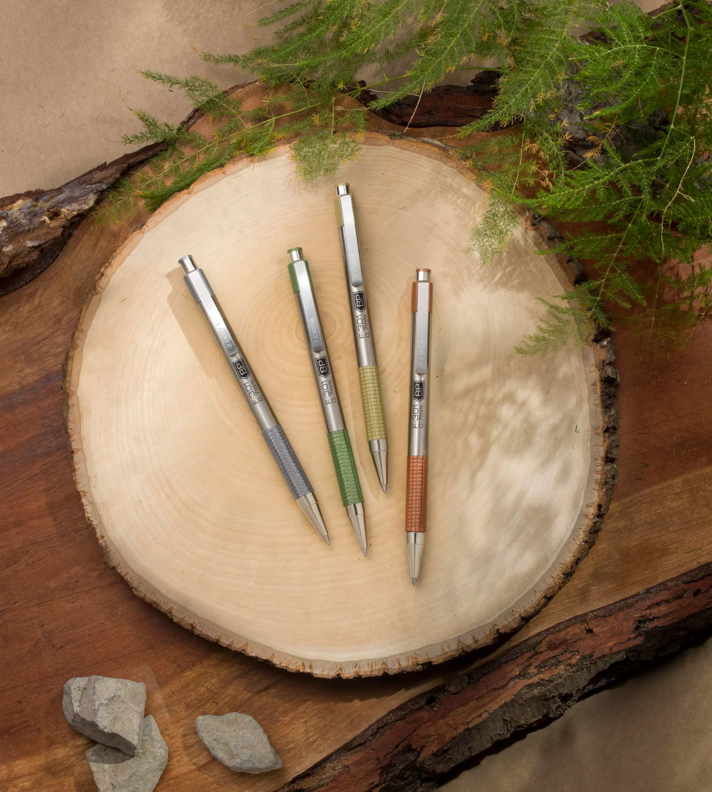 Zebra Pen F-301 Signature Series Retractable Ballpoint Pen, 0.7mm, Black Easy-Glide Ink, Stainless-Steel Barrel with Sage Earth Tone Accents, 4-Pack - view 7