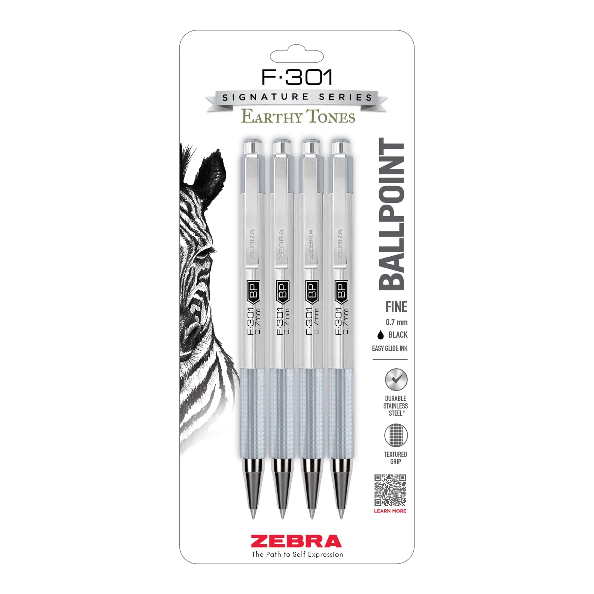 Zebra Pen F-301 Signature Series Ballpoint Pen 0.7mm | Durable Stainless Steel, Precise Black Ink, Refillable (4-Pack)
