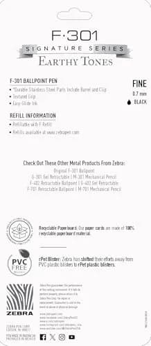 Zebra Pen F-301 Signature Series Ballpoint Pen 0.7mm | Durable Stainless Steel, Precise Black Ink, Refillable (4-Pack) thumbnail 7