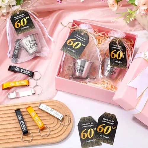Domensi 60th Birthday Party Favors Set | Cheers to 60 Years Shot Glasses & Gifts (110 characters) thumbnail 5