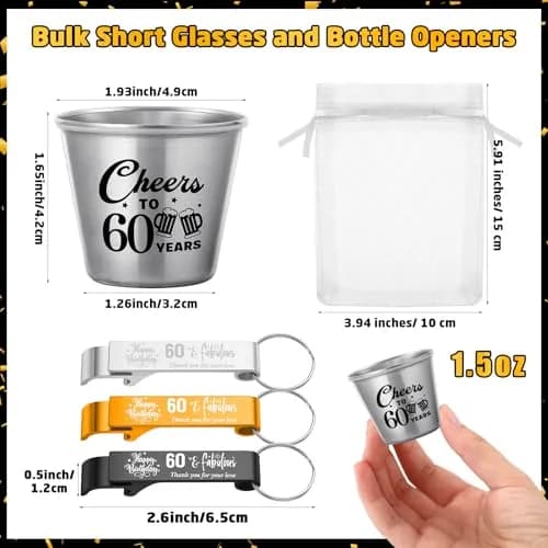 Domensi 60th Birthday Party Favors Set | Cheers to 60 Years Shot Glasses & Gifts (110 characters) thumbnail 2