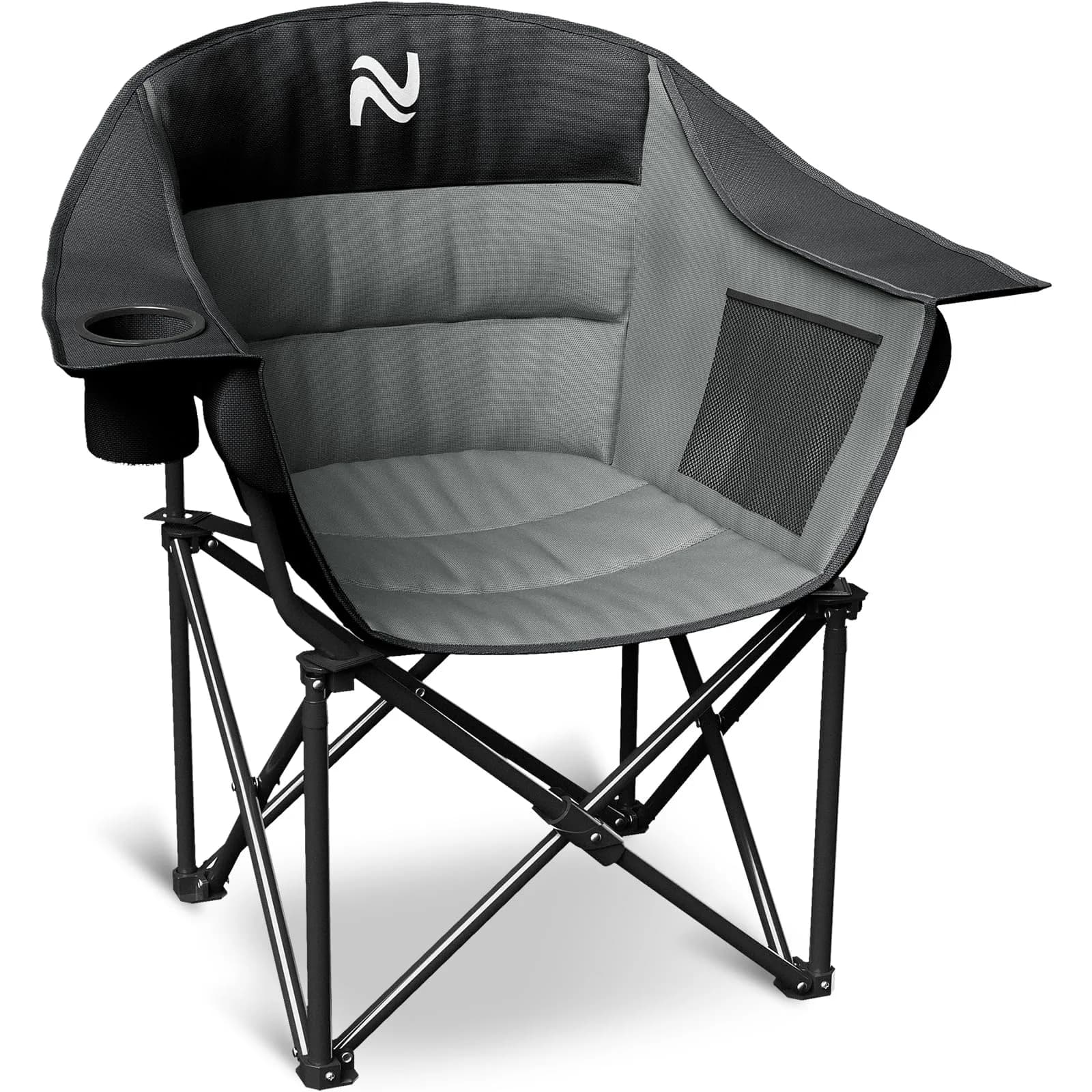 NAIZEA Padded Camping Chair, Outdoor Folding Chair, Portable Heavy Duty Arm Chairs with Side Pockets, Cup Holder for Beach, Lawn, Picnic, Fishing, Backpacking