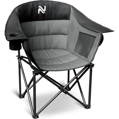 NAIZEA Padded Camping Chair, Outdoor Folding Chair, Portable Heavy Duty Arm Chairs with Side Pockets, Cup Holder for Beach, Lawn, Picnic, Fishing, Backpacking thumbnail 1