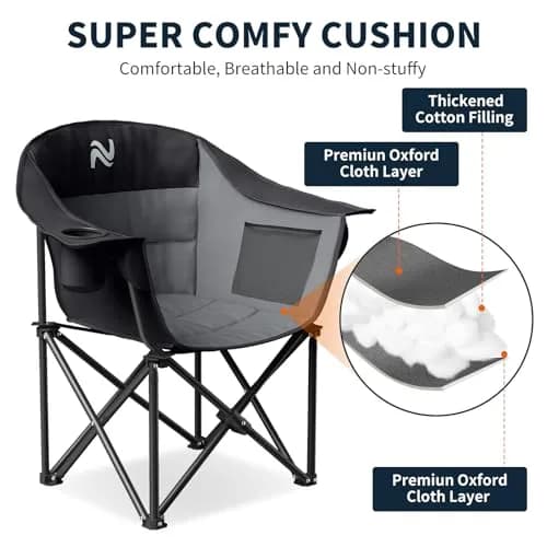 NAIZEA Padded Camping Chair, Outdoor Folding Chair, Portable Heavy Duty Arm Chairs with Side Pockets, Cup Holder for Beach, Lawn, Picnic, Fishing, Backpacking thumbnail 2