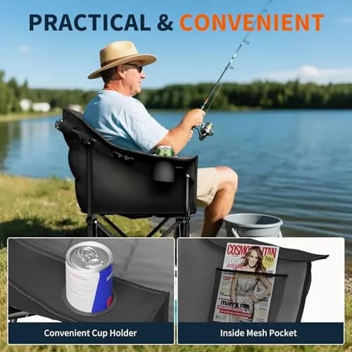 NAIZEA Padded Camping Chair, Outdoor Folding Chair, Portable Heavy Duty Arm Chairs with Side Pockets, Cup Holder for Beach, Lawn, Picnic, Fishing, Backpacking thumbnail 3