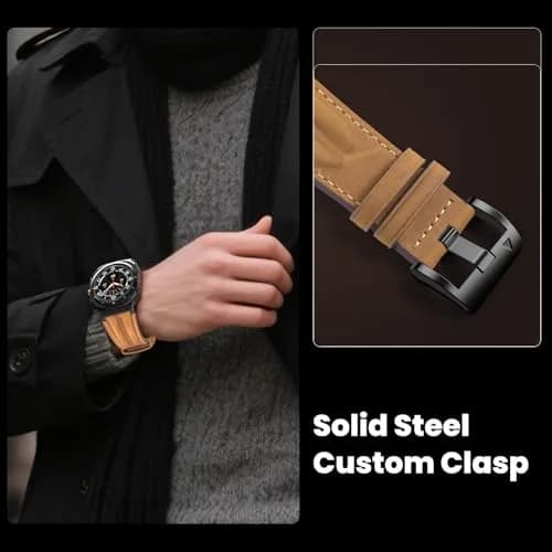 Bouixel Genuine Leather Band for Samsung Galaxy Watch Ultra 2/1 47mm | Black-Deep Brown thumbnail 6