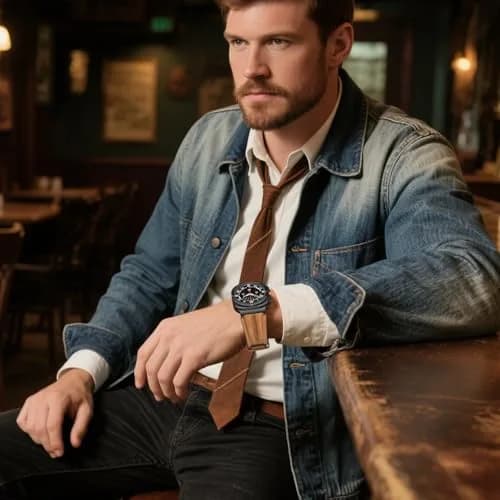 Bouixel Genuine Leather Band for Samsung Galaxy Watch Ultra 2/1 47mm | Black-Deep Brown thumbnail 3