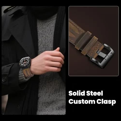 Bouixel Genuine Leather Band for Samsung Galaxy Watch Ultra 47mm | Black-Dark Coffee thumbnail 6