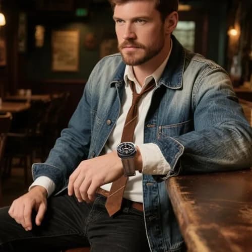 Bouixel Genuine Leather Band for Samsung Galaxy Watch Ultra 47mm | Black-Dark Coffee thumbnail 3