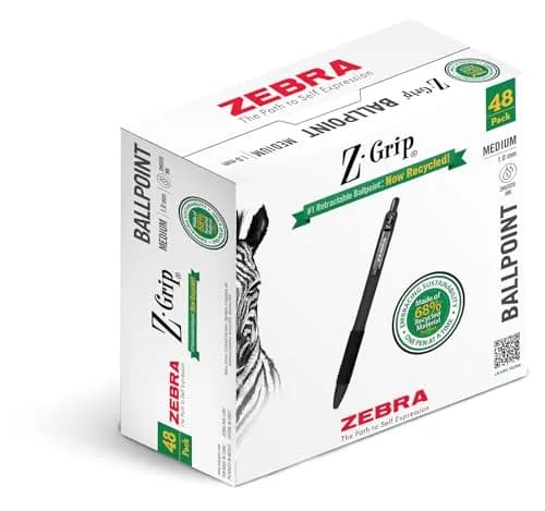 Zebra Pen Z-Grip Recycled Ballpoint Pen, Black Ink, 1.0mm, 48 Bulk-Pack | Smooth Writing, Retractable, 68% Recycled thumbnail 1