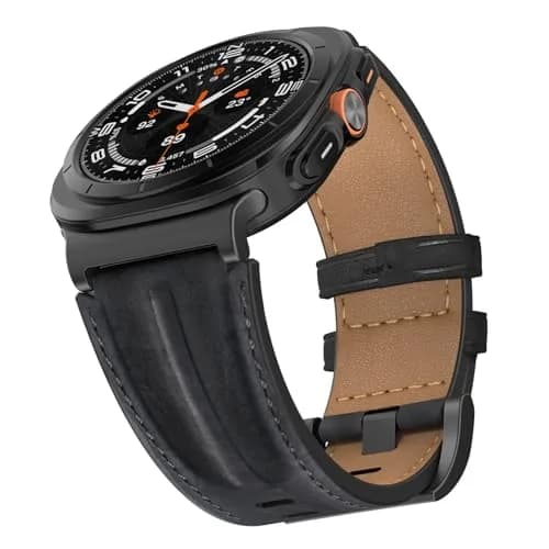 Bouixel Genuine Leather Band for Samsung Galaxy Watch Ultra 2/1 47mm | Black-Black thumbnail 1