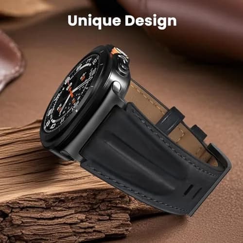 Bouixel Genuine Leather Band for Samsung Galaxy Watch Ultra 2/1 47mm | Black-Black thumbnail 5